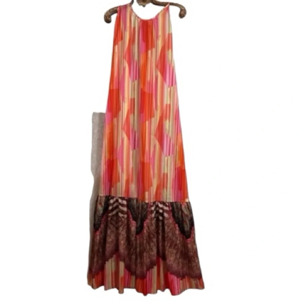 AGIVENESS Colorful Liquid Satin Maxi Kaftan Sun & Summer Flowy Sexy Dress M